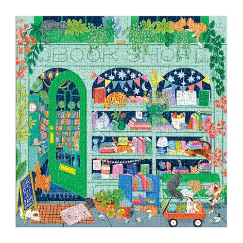 Good Puzzle Co Bookshop Cats – 500 Piece Jigsaw Puzzle Featuring Beautiful Artwork of A Cozy Bookshop Storefront with Cats - color: Bookshop Cats