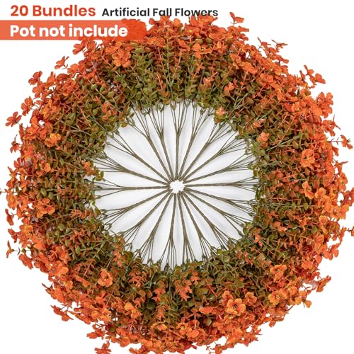 Lnoicy 20 Bundles Artificial Fall Mums,Faux Plants for Decoration,Plastic Flowers for Indoor Garden/Wedding/Farmhouse (Fall Orange) - color: Fall Orange
