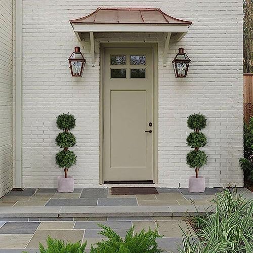 Artificial Triple Ball Boxwood Topiary Trees, Set of 2 46.5 Inch Faux Boxwood Plants Potted for Restaurant, Porch,Home,Garden Decor - size: 2 PC - 46.5 inch high
