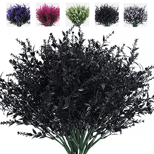 RECUTMS Artificial Flowers Outdoor Fake Plants Artificial Fake Flowers, Faux Outdoor Plastic Plants UV Resistant Shrubs No Fade Faux Plastic Plants Garden Porch Window Box Decorating(Black) - color: Black, size: 8 Bundles