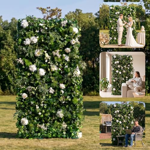 rosemorning 4x8FT Green Artificial Flower Wall Backdrop,5D Silk Flower Wall Panel for Wedding Party Birthday Baby Shower Photo Booth Decor Easy to Install Reusable - color: Sandelwood-Green, size: 4Ft*8Ft