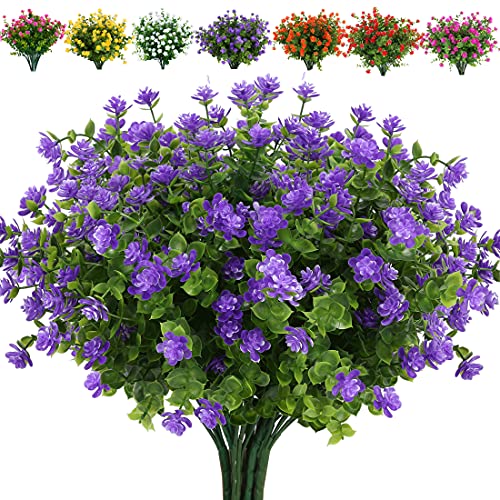 24 Bundles Artificial Flowers Fake Boxwood Shrubs UV Resistant No Fade Faux Greenery Faux Plastic Lotus for Home Garden Hanging Planter Indoor Porch Patio Office Wedding Decoration(Purple) - color: Purple