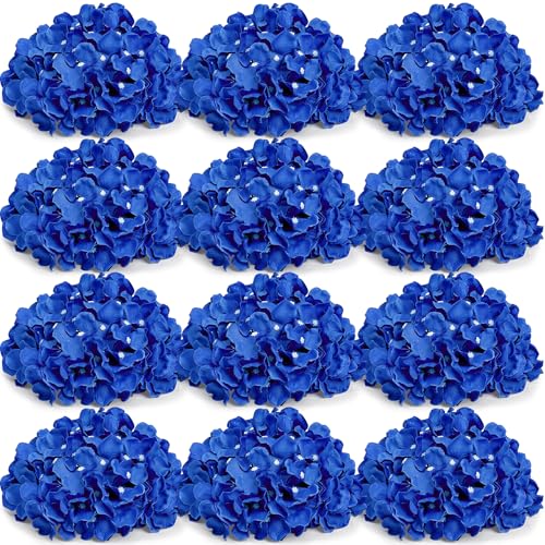 Hydrangea Flower Balls for Centerpieces - 12 PCS Artificial Floral Arrangement with Base, 8.27 Inch Diameter Fake Silk Kissing Ball for Wedding Table Home Party Decor - Royal Blue - color: Royal Blue-8 Inch-12 Pcs, size: Small Size