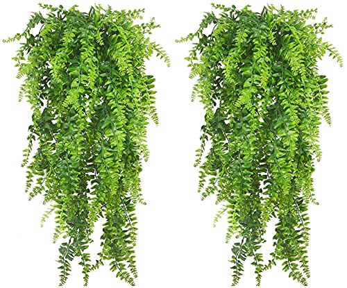 Artificial Plants 4 Pcs, Vines Ferns Persian Rattan Fake Hanging Plant Faux Hanging Boston Ivy Leaves Fern Outdoor UV Resistant Plastic Plants for Wall Indoor Vine (Green) - color: Boston Vine - 4pcs
