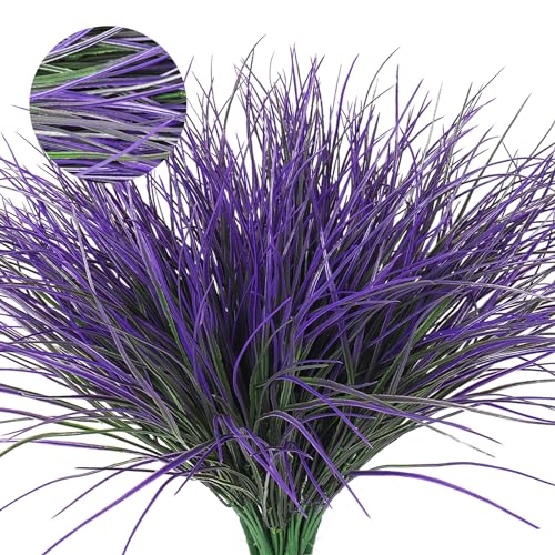 RECUTMS Fake Outdoor Plants, Fake Plants Artificial Grass Plants Fake Bushes Faux Shrubs Wheat Grass Purplish Red Artificial Plants Outdoor UV Resistant 12Pcs for Garden Porch Yard Home Decor(Purple) - color: Purple Grass