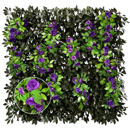 Expandable Privacy Screen with Artificial Flower for Balcony Patio Fence Greenery Privacy Fence Outdoor Leafy Purple Rose 1pcs - color: Leafy Purple Rose, size: 1pcs