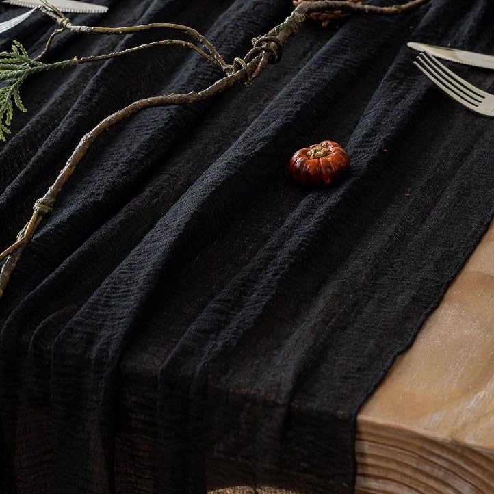 Keketoarrange 3pcs Halloween Table Runner Black Cheesecloth Gauze Rustic Premium Cotton Cheese Cloth Table Runner 120 Inch 10 FT for Wedding Bridal Baby Shower Long Sheer Boho Decorations - color: Black, size: 35"x120"(Pack of 3)