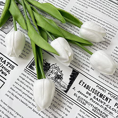 UKELER White Tulips Artificial Flowers 24 Pcs Real Touch Tulip Fake Flowers for Home Office Wedding Decor Bouquet DIY Wreath Flower Arrangement - color: White