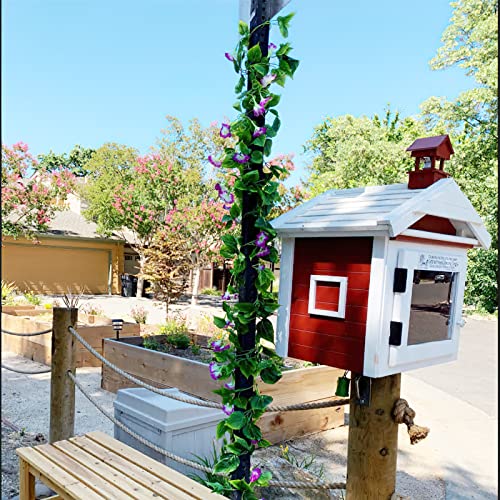 CISDUEO 2 Pcs Artificial Vines Silk Morning Glory Vines for Outdoor 15Feet Hanging Plants Garland Purple Fake Green Plant Morning Glories for Home Decor Wall Fence Stairway Wedding Hanging Baskets - color: Purple