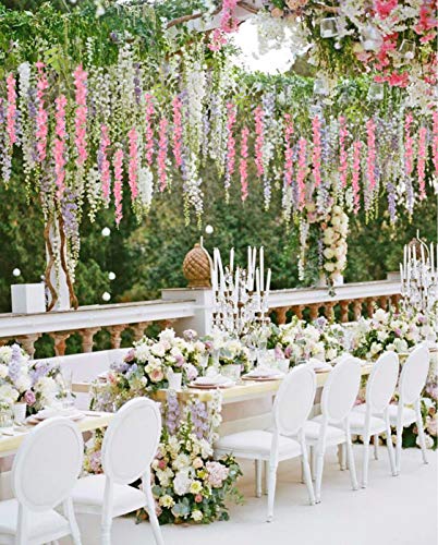 DearHouse 6 Pack Artificial Fake Wisteria Vine Ratta Hanging Garland Silk Flowers String Party Home Wedding Decor, 3.75 Feet/Piece,Pink - color: Pink