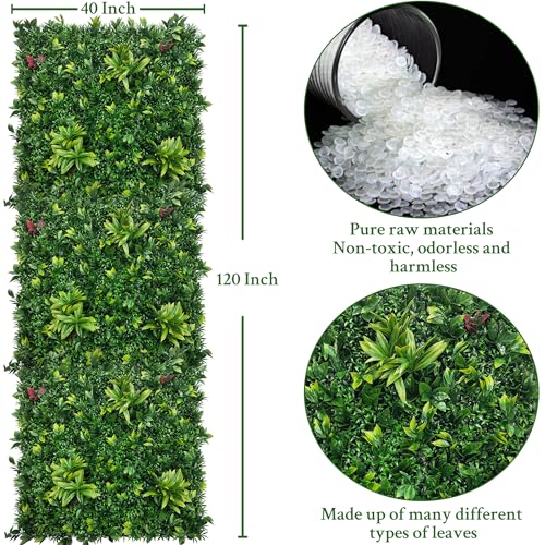 ODTORY Artificial Boxwood Panels: 40" x 120" (33.5 sqft) UV-Anti Fake Grass Ivy Privacy Hedge Greenery Backdrop Fence Wall Screen for Garden Fence Covering Privacy, Outdoor Indoor Home Decor - color: Green, size: 40x120 in