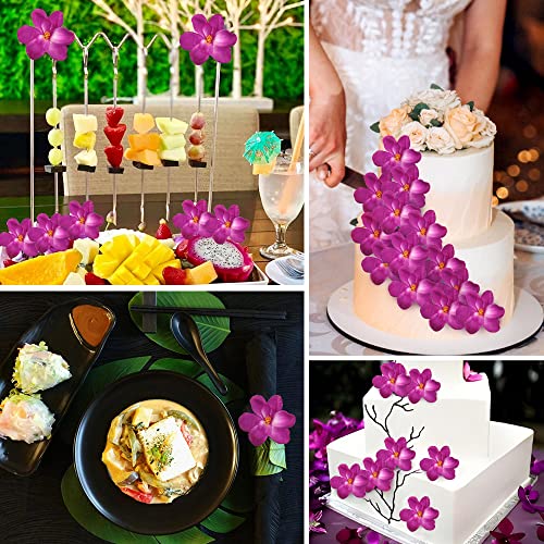 60Pcs Artificial Orchids Flower Heads, Purple-red Fake Orchid Blooms Heads for Wedding Cake Centerpieces Decor Bouquet Making DIY Crafts Bridal Shower Photography Props - color: Purple and Red