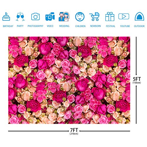 Ticuenicoa 7x5ft Mother's Day Pink Flower Backdrop for Photography, Rose Wall for Wedding Birthday Party Decor, Flower Backdrop Wall for Photo Booth, Blossoms Roses Vinyl Background - size: 7x5ft