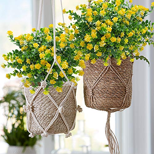 Grunyia 10 Bundles Artificial Fake Flowers, Faux Outdoor Plastic Plants UV Resistant Shrubs Outside Indoor Decorations (Yellow-Eucalyptus) - color: Yellow-eucalyptus