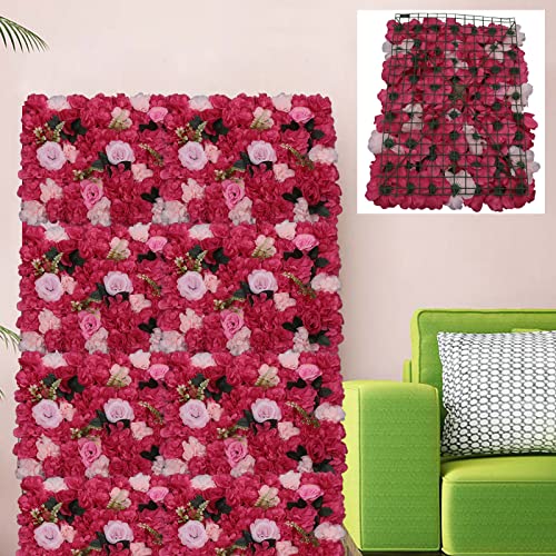 12 Pcs Artificial Flower Wall Panels, 24"x16" 3D Pink Silk Dahlia Hydrangea Rose Flowers Wall Backdrop Artificial Silk Fabric Flower Banquet Wedding Party Decor for Stage Background (Type 3) - color: Type 3