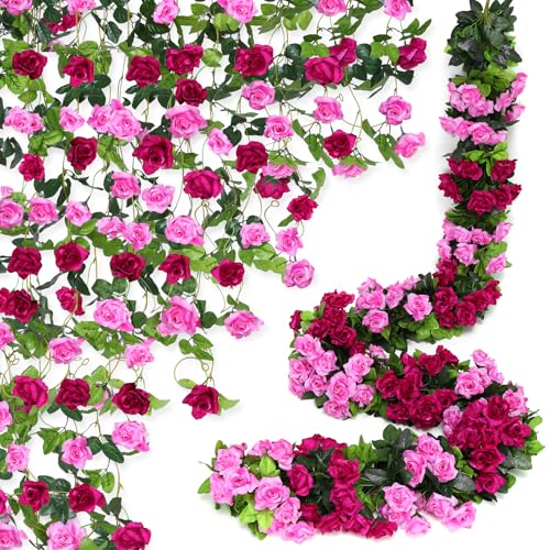 Floweroyal 6 Pack Artificial Flower Garlands 15.8FT Fake Rose Vines Silk Flowers Hanging Rose Ivy for Wedding Arch Party Home Garden Wall Decor (Fuchsia) - color: Fuchsia, size: 6pcs