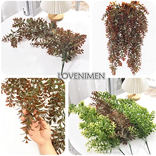 Artificial Hanging Vines Red 2 Pack, Fake Leaves Brown Ivy Plastic Greenery Faux Rattan Vine Décor for Indoor Outdoor Home Kitchen Garden Background Wall Wedding Party DIY Basket Decoration - color: Red Leaves Vine - 2pcs