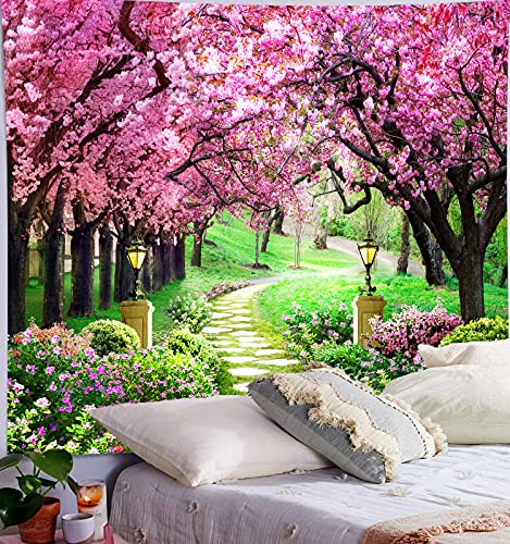 MEETSIOY Spring Park Tapestry 60x51 Inches Forest Path Tapestry Cherry Blossom Tree Full of Pink Flowers Tapestry for Living Room Bedroom Home Decor GTLSMT93 - color: no window pattern, size: 60"L x 51"W
