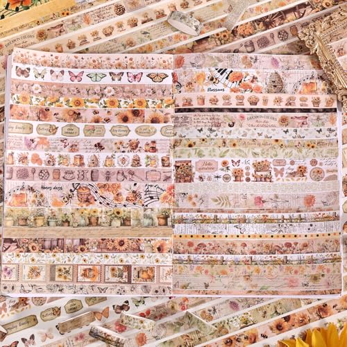Natural Washi Tape Set, 42 Rolls - Floral, Butterfly, Bee, Botanical,Letter, Vintage Writable Scrapbooking Tapes for Journaling, Bullet Diaries, Card Making, Gift Wrapping, Aesthetic Craft Supplies - style: Nature