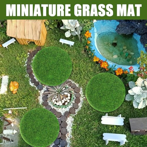 Yardwe 8Pcs Round Miniature Artificial Grass Mats for DIY Fairy Gardens - Realistic Simulation Lawn with Green Moss Turf Decorative Dollhouse and Outdoor Garden Craft Supplies