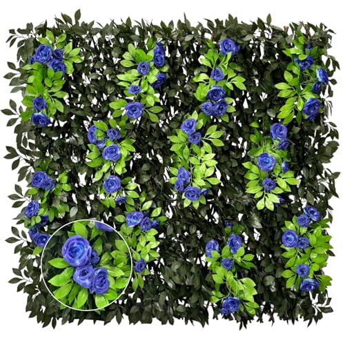 Expandable Privacy Screen with Artificial Flower for Balcony Patio Fence Greenery Privacy Fence Outdoor Leafy Blue Rose 4pcs - color: Leafy Blue Rose, size: 4pcs
