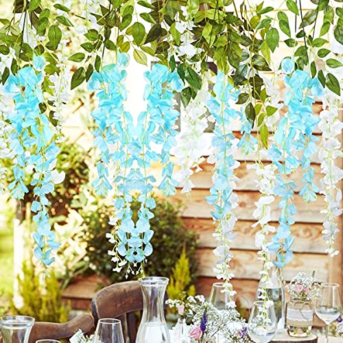 20 Vines of Wisteria Flower Garland, No Green Leaves Artificial Flower Strings, Fake Hanging Flowers, Silk Wisteria Garland, Flower Vine for Wedding, Garden Decoration (Blue - 20 Vines) - color: Blue - 20 Vines