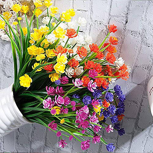Grunyia 10 Bundles Artificial Flowers Outdoor UV Resistant Fake Plants Indoor Outside Hanging Planter Home Garden Decor (Purple) - color: Purple-daffodil