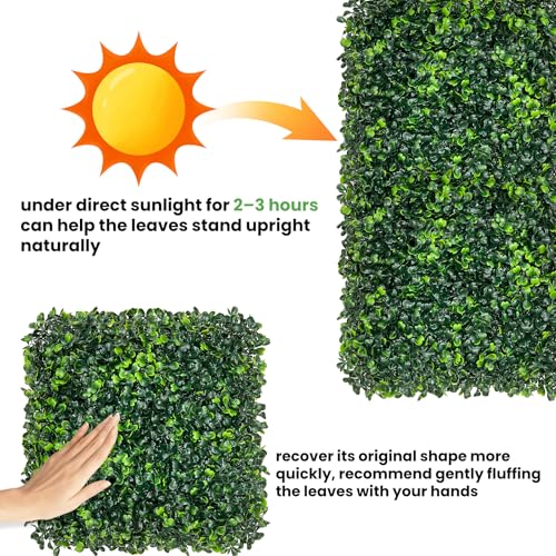 Artificial Grass Wall Panels - 12 Pack 10"x10" Ivy Privacy Fence Screen for Indoor Outdoor, Anti-UV Boxwood Hedge for Wedding & Event Decor, Greenery Wall with DIY Light Strip & Flowers (8.33 Sq.Ft)