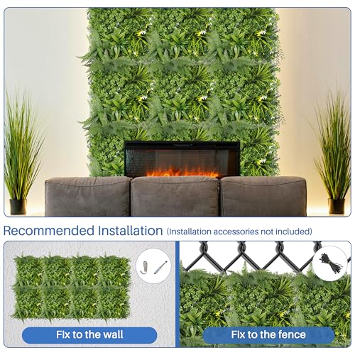 ECOOPTS 20"x20" Faux Ivy Privacy Fence Screen Artificial Boxwood Panels Topiary Hedge Plants for Indoor Outdoor Decoration, #15 Mixed Leaves, 6 Packs - color: #15 Mixed Leaves, size: 20"x20"