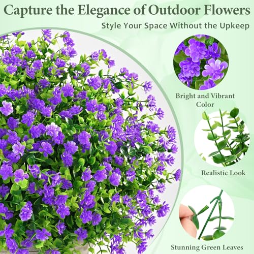 Yastouay Artificial Flowers for Outdoors UV Resistant, 34 Bundles Purple Realistic Fake Outdoor Flowers Fake Plants, Faux Flowers for Outdoor Planters Front Porch Garden Window Box Farmhouse Decor - color: Purple, size: 34 Bundles