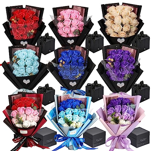 EIGHTOWN Roses Bouquet Artificial Flower - Preserved Red Flowers with Love Necklace for Her - Unique Gifts Valentine's Day, Mother's Day, Thanksgiving, Birthday, Anniversary… (Hotpink) - color: Hotpink
