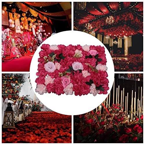 12 Pcs Artificial Flower Wall Panels Silk Dahlia Rose 3D Faux Flower Backdrop Panels Background Decorative for Wedding Celebrations Festive Party Home, 23.62 * 15.74in (Red) - color: Red