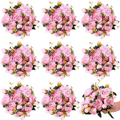 Hoteam 24 Bundles Artificial Peonies Flowers Wedding Faux Flowers Silk Peony Bouquet Bulk Bride Fake Florals Arrangements for Table Centerpieces Wedding Party Vase Decor (Light Pink) - color: Light Pink