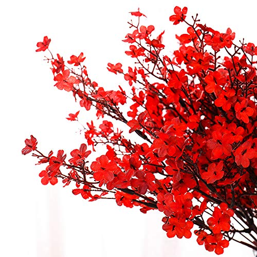 6PCS Artificial Baby Breath Flowers Fake Silk Real Touch DIY Floral Bouquets Decor Wedding Party Decoration Arrangements(Red) - color: Red