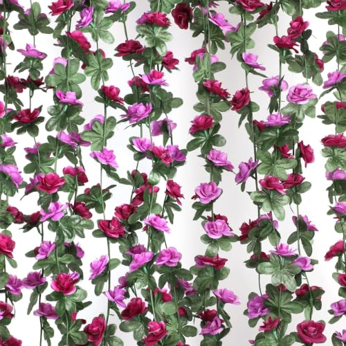 MARTINE MALL Flower Garland Rose Vines, 2 Strands 16.5Ft Flowers Vines for Bedroom, Rose Flower Garland Decoration, Purple Rose Floral Garland for Room Table Birthday Wedding Party Garden Wall Decor - color: Purple, size: 2 Packs