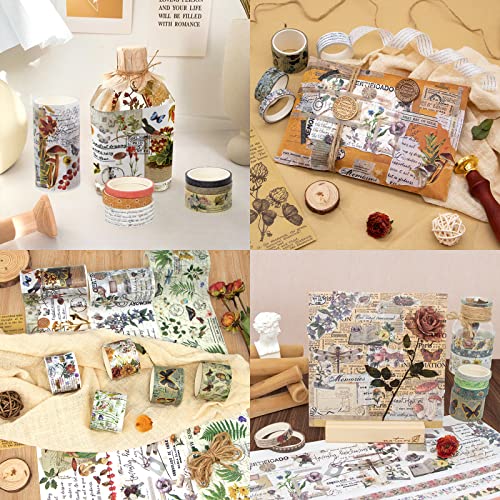 37 Rolls Vintage Washi Tape Set - Decorative Tape Floral Butterfly Mushroom Botanical,Adhesive Tape for Journaling Supplies,Scrapbooking,Junk Journal Supplies5/8/10/15/30/75mm Wide9.84ft Long/Roll