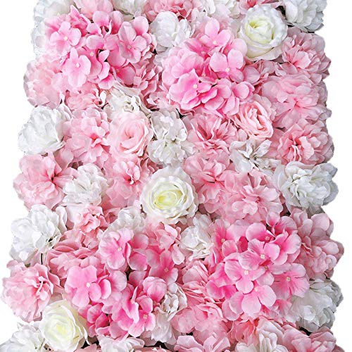 DNYSYSJ Flower Wall 12PCS 23.62'' x 15.75'' x 0.79'' Rose Flowers Panel Artificial Dahlia Wall Backdrop for Garden Patio Wedding Stage Baby Girls Room, Gradient Pink - color: Gradient Pink, size: 12 pieces