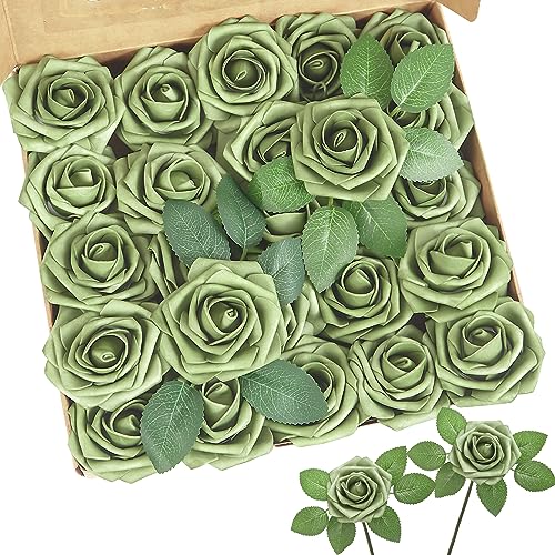 Artificial Flowers, 100pcs Artificial Rose for DIY Wedding Bouquets Centerpieces Flowers Arrangements, Elf Green Fake Flowers with Stems for Bridal Shower Graduation Events Decoration - color: Elf Green, size: 100pcs