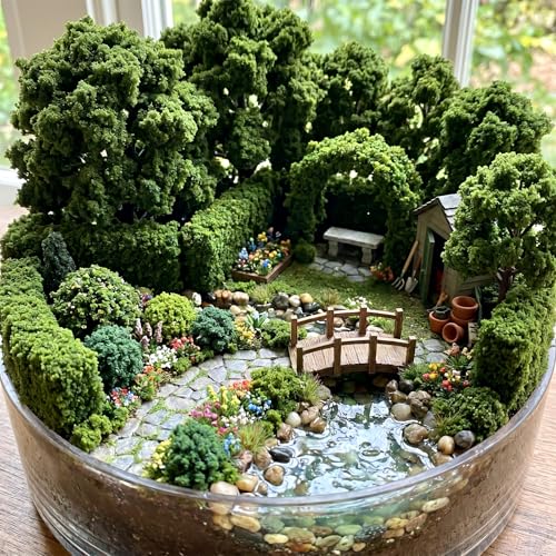 Tree Powder Model Green Plant Tufted for DIY Miniature Lowland Shrub Bushy Tuft Architecture Building Model Railway Fairy Garden Diorama Scenery