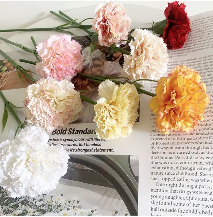 10 Stem Artificial Flowers Carnations Bouquets,11inch Real Touch Flowers with Stems,Silk Petals Fake Flowers Forever Plants for Wedding Flower Bouquet Centerpieces Bridal Shower Birthday (White) - color: White