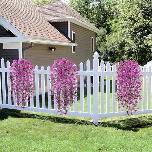 Hrobek 2 PCS Artificial Hanging Flowers Outdoor Spring Summer Decoration, Fake Hanging Vine Plants UV Resistant, Faux Daisy Flower Eucalyptus for Outside Home Indoor Porch - color: B-purple