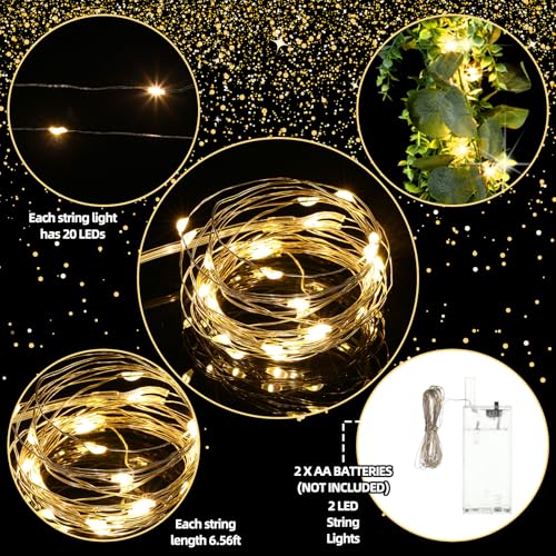 2 Pack 6 ft Artificial Eucalyptus Garland with Lights Spring Summer Green Faux Garlands Fake Eucalyptus Greenery Leave Vine Garland for Wedding Party Indoor Outdoor Home Table Fireplace Mantel Decor