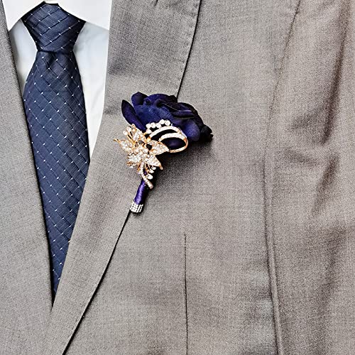 YIFUwedding Bride Water Drop Wine red Bouquet Navy Blue Wedding Bouquet Luxury Jewelry Proposal Bridesmaid Bouquet Groom Corsage Bride Wrist Flower Wedding Decoration, Navy Blue Groom Corsage - color: Navy Blue Groom Corsage