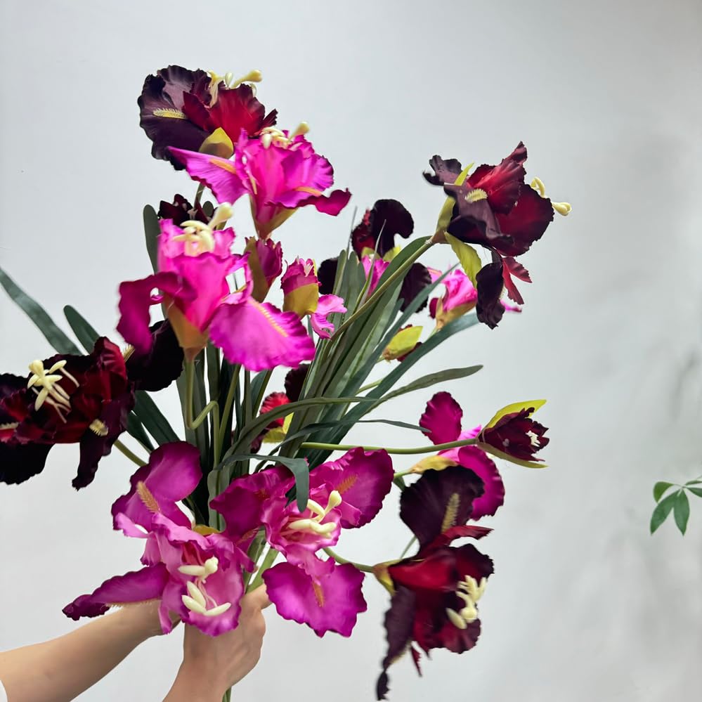36" Tall Artificial Iris Flower Silk Flower 9 Heads, 3 pcs Real Touch Faux Flowers Picks Bouquet,Long Stems Fake Flower for Home Party,Wedding Flowers Arrangements,Dining Table Centerpieces(Hot Pink) - color: Hot Pink