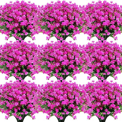 Hoteam 40 Bundles Outdoor Artificial Flowers Plants UV Resistant Outside Fake Flowers Plastic Plants Outdoor Spring Summer Seasons Decoration Shrubs Garden Porch (Purple Red) - color: Purple Red