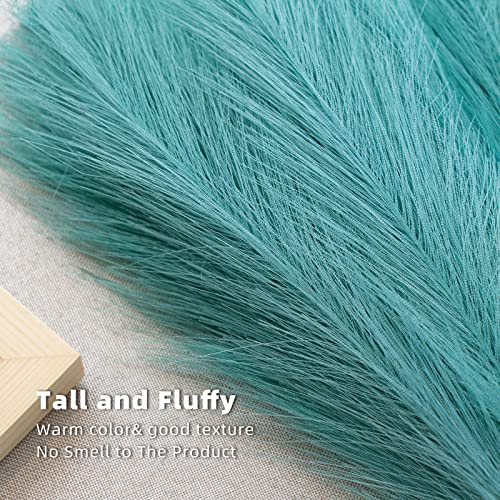 Pampas Grass Decor, Fluffy Faux Pampas Grass 6 Stem 18"/45cm Pompous Grass Small Flower Arrangement and Vase Filler for Boho Home Wedding Decoration (Lake-Green) - color: Lake-green