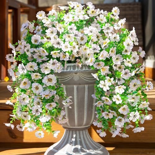INSPRING Artificial Faux Outdoor Outside Flowers Plants, 2 PCS Fake Silk UV Resistant Look Real White Daisy Trailing Vines for Front Door Porch Planter Urn Patio Balcony Decoration - color: White