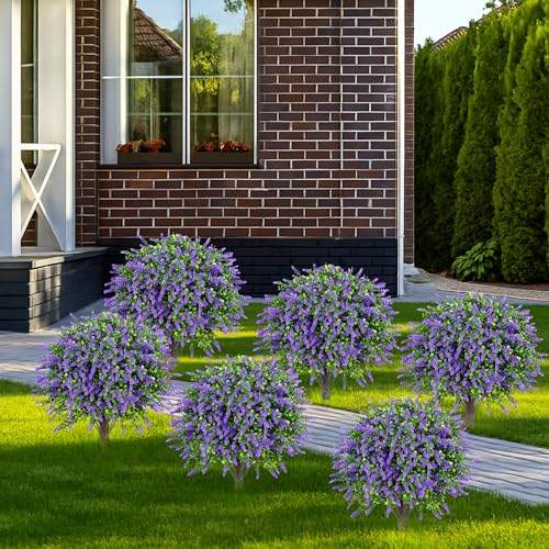 Artificial Lavender Topiary Ball – 24" Set of 2 Realistic Faux Shrub Bushes with Ground Stakes & Garden Tools Bundle – UV Resistant Fake Plants for Outdoor Planters, Porch & Front Door Decor - color: Lavander Topiary Ball