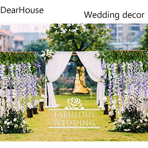 DearHouse 12 Pack 3.6 Feet Artificial Fake Wisteria Vine Ratta Hanging Garland Silk Flowers String Home Party Wedding Decor (Purple 2)
