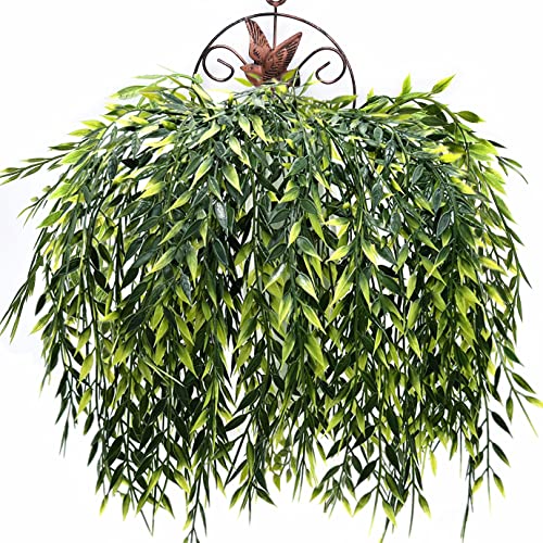 Artificial Weeping Willow Plants, Fake Hanging Vine Decor Plastic Greenery Leaves Faux Ivy for Indoor Outdoor Garden Door Wall DIY Basket Planter Filler Wedding Party Decoration Blackish Green 4 Pack - color: Weeping Willow Vine/ 4 Pcs